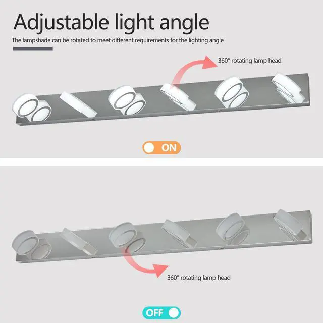 Alt view image 7 of 7 - 45" Modern 6-Light Led Vanity Light, Sleek Chrome Bathroom Wall Light Fixture for Mirror, Shower, and Bathroom Decor