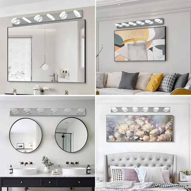 Alt view image 6 of 7 - 45" Modern 6-Light Led Vanity Light, Sleek Chrome Bathroom Wall Light Fixture for Mirror, Shower, and Bathroom Decor