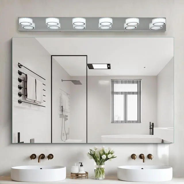 Alt view image 3 of 7 - 45" Modern 6-Light Led Vanity Light, Sleek Chrome Bathroom Wall Light Fixture for Mirror, Shower, and Bathroom Decor