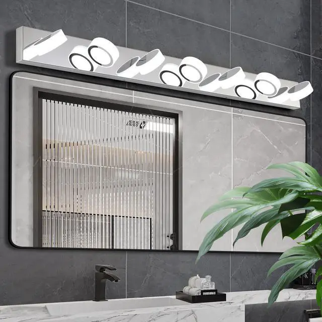 Main image of 52" Modern 7-Light Led Vanity Light Fixture - Chrome Finish with Acrylic Light Shades - Energy-Efficient Bathroom Wall Sconce - Dimmable for Mirror, Shower, and Bathroom Decor