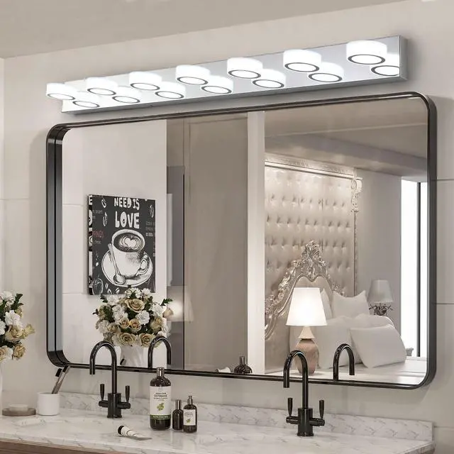Alt view image 2 of 7 - 52" Modern 7-Light Led Vanity Light Fixture - Chrome Finish with Acrylic Light Shades - Energy-Efficient Bathroom Wall Sconce - Dimmable for Mirror, Shower, and Bathroom Decor