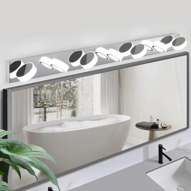 Alt view image 3 of 7 - 52" Modern 7-Light Led Vanity Light Fixture - Chrome Finish with Acrylic Light Shades - Energy-Efficient Bathroom Wall Sconce - Dimmable for Mirror, Shower, and Bathroom Decor