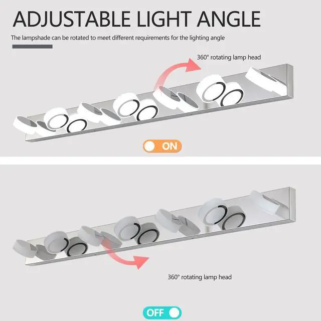 Alt view image 6 of 7 - 52" Modern 7-Light Led Vanity Light Fixture - Chrome Finish with Acrylic Light Shades - Energy-Efficient Bathroom Wall Sconce - Dimmable for Mirror, Shower, and Bathroom Decor