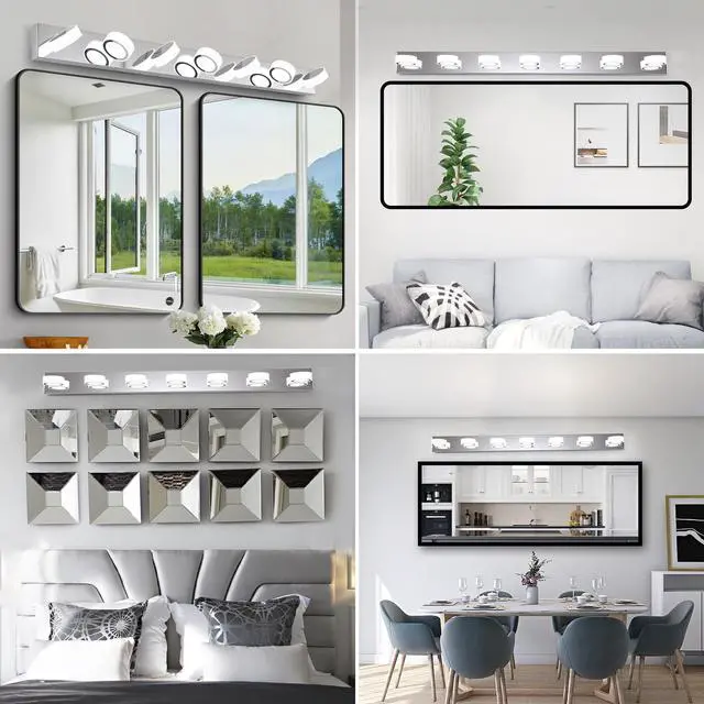 Alt view image 5 of 7 - 52" Modern 7-Light Led Vanity Light Fixture - Chrome Finish with Acrylic Light Shades - Energy-Efficient Bathroom Wall Sconce - Dimmable for Mirror, Shower, and Bathroom Decor