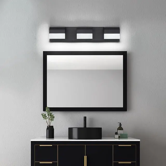 Alt view image 4 of 7 - Led Contemporary Vanity Lights Fixture Bathroom Wall Light Over Mirror Matt Black 3 Lights Dimmable