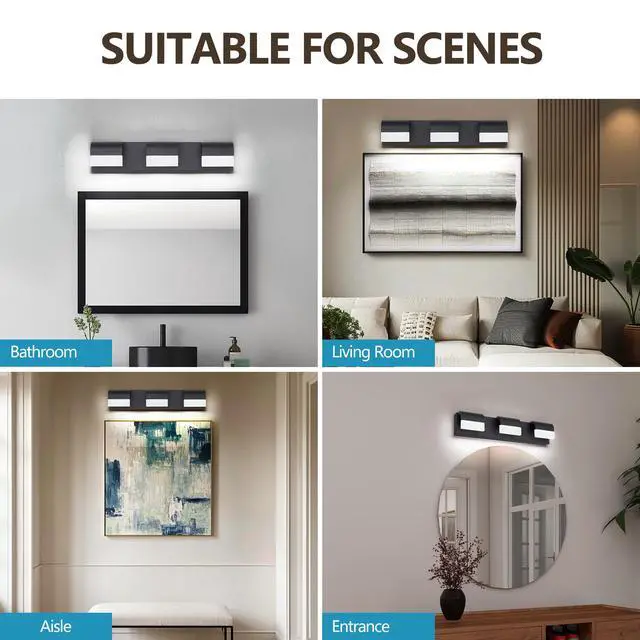 Alt view image 5 of 7 - Led Contemporary Vanity Lights Fixture Bathroom Wall Light Over Mirror Matt Black 3 Lights Dimmable
