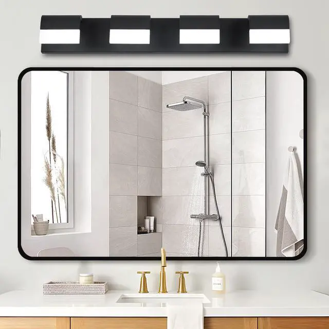 Main image of 4-Light Acrylic Matte Black Bathroom Vanity Mirror Light for Mirror, Shower, and Bathroom Decor