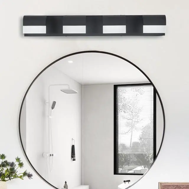 Alt view image 2 of 7 - 4-Light Acrylic Matte Black Bathroom Vanity Mirror Light for Mirror, Shower, and Bathroom Decor
