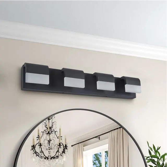 Alt view image 3 of 7 - 4-Light Acrylic Matte Black Bathroom Vanity Mirror Light for Mirror, Shower, and Bathroom Decor