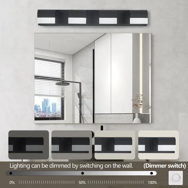 Alt view image 5 of 7 - 4-Light Acrylic Matte Black Bathroom Vanity Mirror Light for Mirror, Shower, and Bathroom Decor