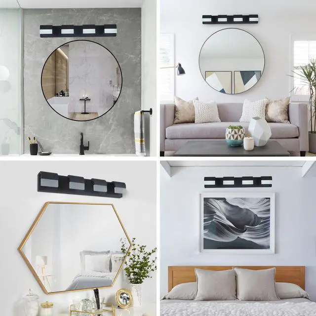Alt view image 4 of 7 - 4-Light Acrylic Matte Black Bathroom Vanity Mirror Light for Mirror, Shower, and Bathroom Decor