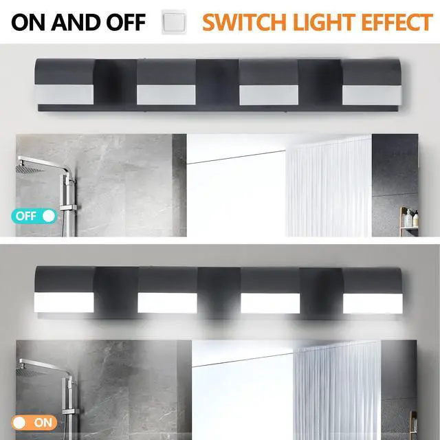 Alt view image 6 of 7 - 4-Light Acrylic Matte Black Bathroom Vanity Mirror Light for Mirror, Shower, and Bathroom Decor