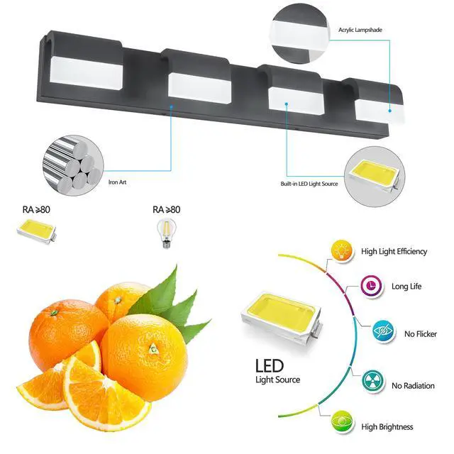 Alt view image 7 of 7 - 4-Light Acrylic Matte Black Bathroom Vanity Mirror Light for Mirror, Shower, and Bathroom Decor