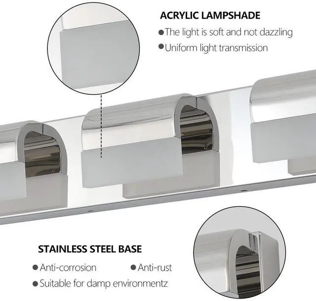 Alt view image 7 of 7 - Bathroom Vanity Lighting 3-Light Led Vanity Lights Over Mirror Bath Wall Lighting
