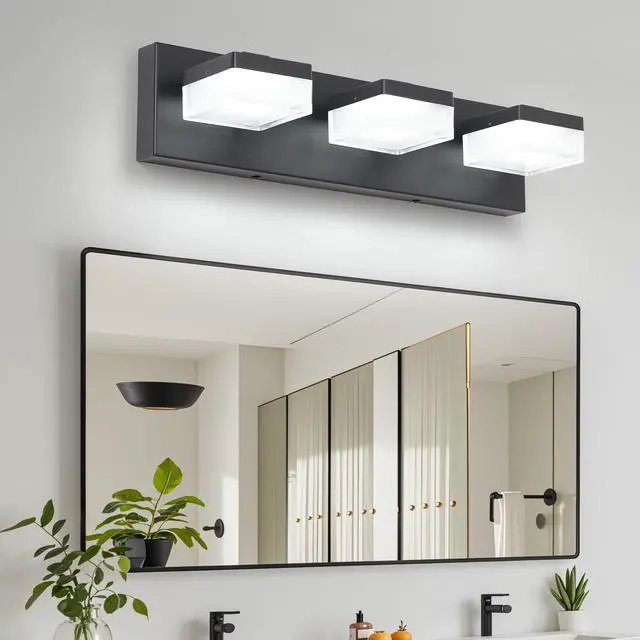 Alt view image 2 of 7 - Modern Led Vanity Light for Bathroom Transparent Acrylic Matt Black 3 Light Over Mirror Vanity Light