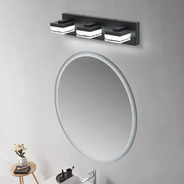 Alt view image 3 of 7 - Modern Led Vanity Light for Bathroom Transparent Acrylic Matt Black 3 Light Over Mirror Vanity Light