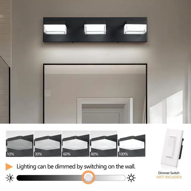 Alt view image 4 of 7 - Modern Led Vanity Light for Bathroom Transparent Acrylic Matt Black 3 Light Over Mirror Vanity Light