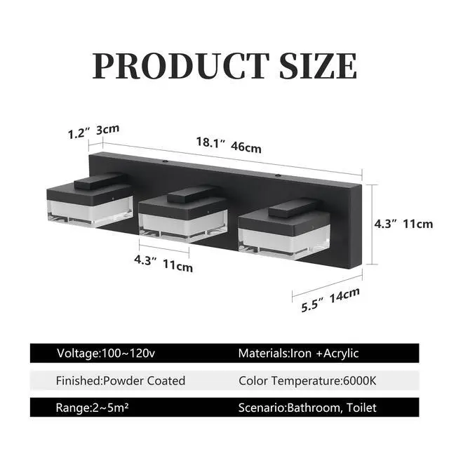 Alt view image 7 of 7 - Modern Led Vanity Light for Bathroom Transparent Acrylic Matt Black 3 Light Over Mirror Vanity Light