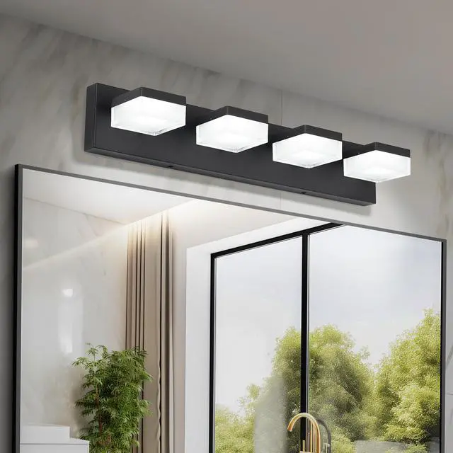 Alt view image 3 of 7 - Black Bathroom Light Fixtures 4 Lights Bathroom Vanity Light Led Dimmable Matt Black Vanity Lights 24W Cool White 6000K