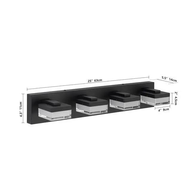 Alt view image 7 of 7 - Black Bathroom Light Fixtures 4 Lights Bathroom Vanity Light Led Dimmable Matt Black Vanity Lights 24W Cool White 6000K