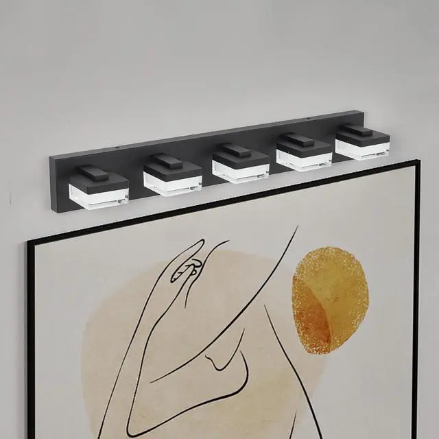 Alt view image 2 of 7 - Bathroom Vanity Lights Over Mirror for Mirror Led Light Fixture 5 Lights Modern Black Vanity Light