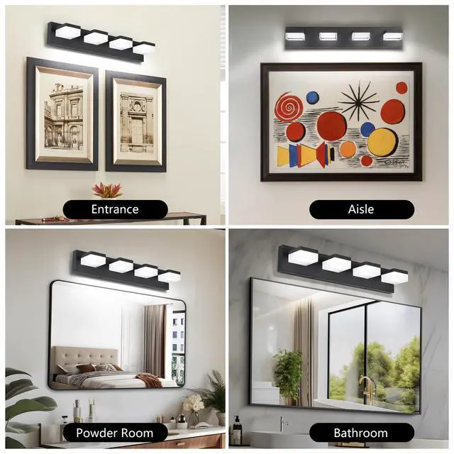 Alt view image 4 of 7 - Black Bathroom Light Fixtures 4 Lights Bathroom Vanity Light Led Dimmable Matt Black Vanity Lights 24W Cool White 6000K