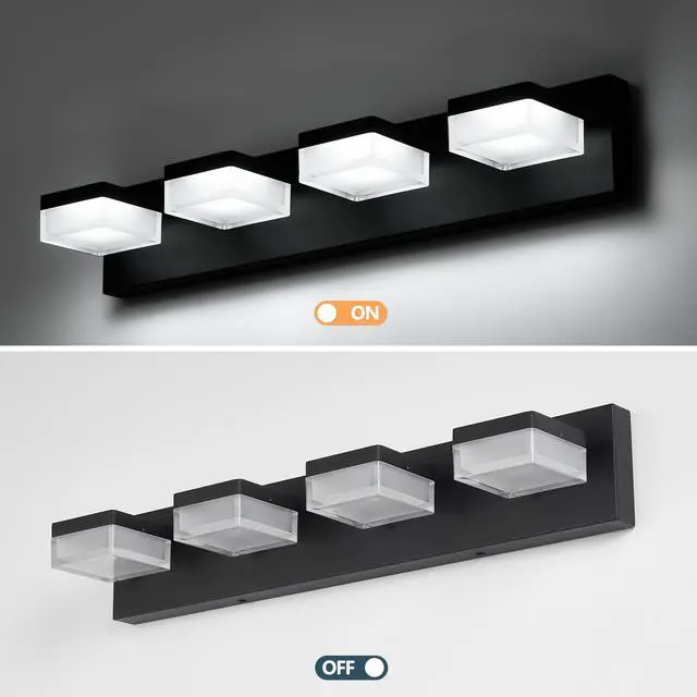 Alt view image 6 of 7 - Black Bathroom Light Fixtures 4 Lights Bathroom Vanity Light Led Dimmable Matt Black Vanity Lights 24W Cool White 6000K