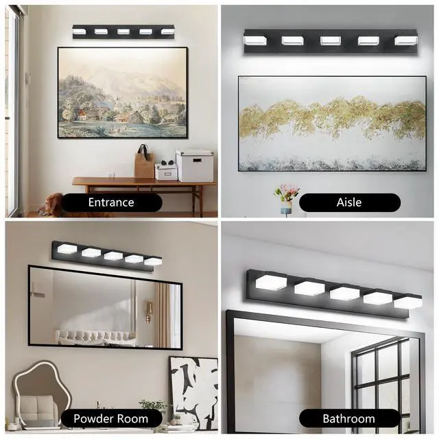 Alt view image 4 of 7 - Bathroom Vanity Lights Over Mirror for Mirror Led Light Fixture 5 Lights Modern Black Vanity Light