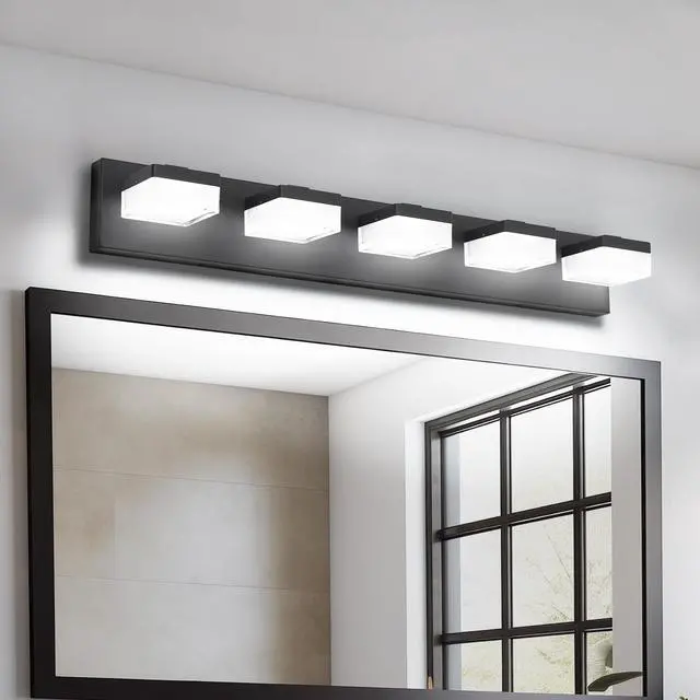 Alt view image 3 of 7 - Bathroom Vanity Lights Over Mirror for Mirror Led Light Fixture 5 Lights Modern Black Vanity Light