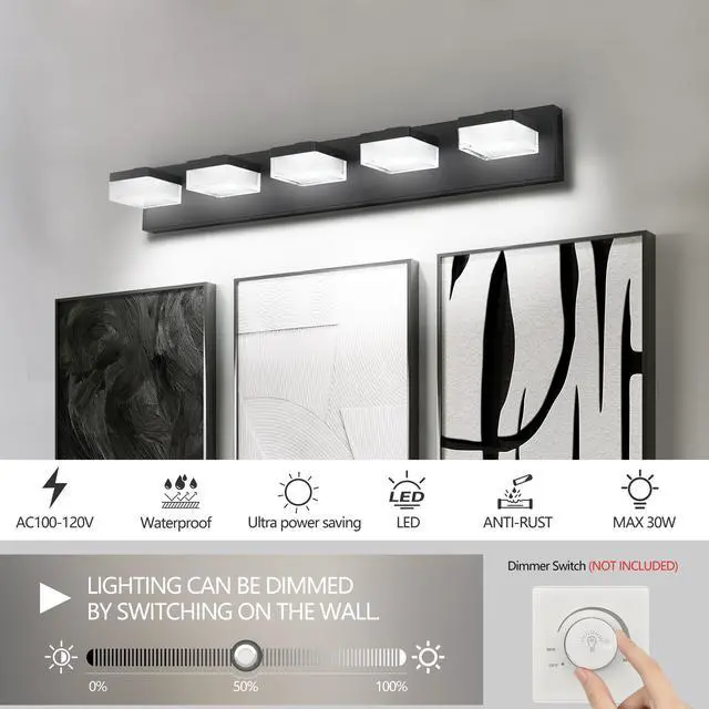 Alt view image 5 of 7 - Bathroom Vanity Lights Over Mirror for Mirror Led Light Fixture 5 Lights Modern Black Vanity Light