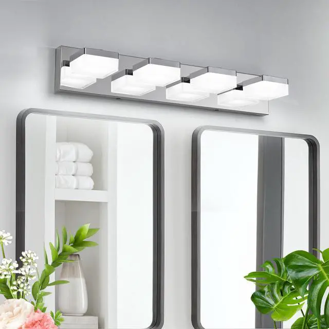 Main image of Modern Chrome Led Vanity Light, 4-Lights Wall Sconce for Bathroom and Mirror, Sleek Minimalist Design, Energy-Efficient, Easy to install