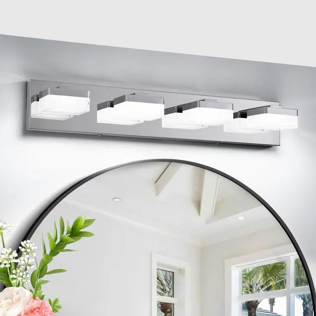 Alt view image 2 of 7 - Modern Chrome Led Vanity Light, 4-Lights Wall Sconce for Bathroom and Mirror, Sleek Minimalist Design, Energy-Efficient, Easy to install