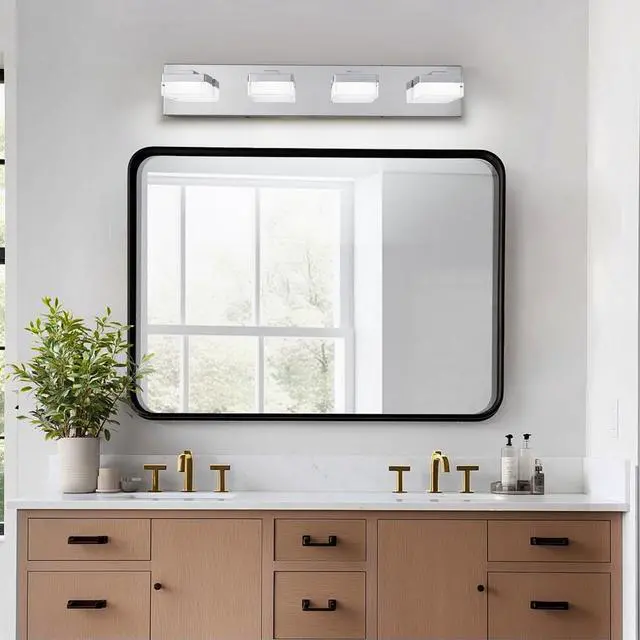 Alt view image 3 of 7 - Modern Chrome Led Vanity Light, 4-Lights Wall Sconce for Bathroom and Mirror, Sleek Minimalist Design, Energy-Efficient, Easy to install