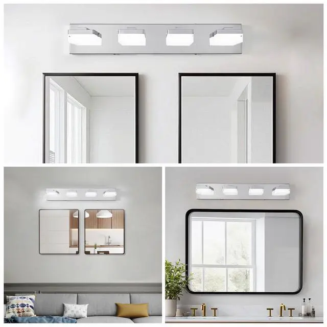 Alt view image 5 of 7 - Modern Chrome Led Vanity Light, 4-Lights Wall Sconce for Bathroom and Mirror, Sleek Minimalist Design, Energy-Efficient, Easy to install