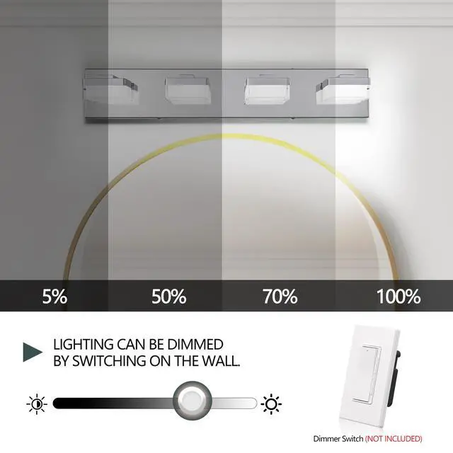 Alt view image 6 of 7 - Modern Chrome Led Vanity Light, 4-Lights Wall Sconce for Bathroom and Mirror, Sleek Minimalist Design, Energy-Efficient, Easy to install