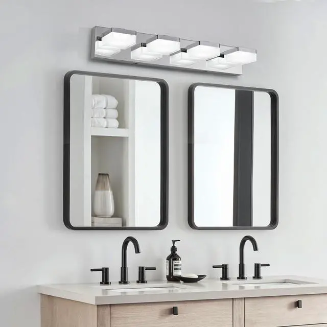 Alt view image 4 of 7 - Modern Chrome Led Vanity Light, 4-Lights Wall Sconce for Bathroom and Mirror, Sleek Minimalist Design, Energy-Efficient, Easy to install