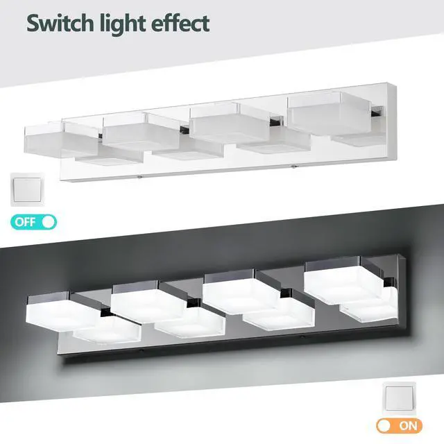 Alt view image 7 of 7 - Modern Chrome Led Vanity Light, 4-Lights Wall Sconce for Bathroom and Mirror, Sleek Minimalist Design, Energy-Efficient, Easy to install