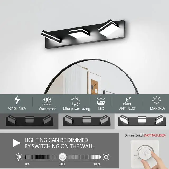 Alt view image 5 of 7 - Modern Chrome Led Vanity Light, 3-Lights Wall Sconce for Bathroom and Mirror, Sleek Minimalist Design, Energy-Efficient, Easy to install