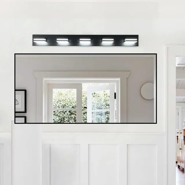 Alt view image 3 of 7 - Modern Black Led Vanity Light, 5-Lights Wall Sconce for Bathroom and Mirror, Sleek Minimalist Design, Energy-Efficient, Easy to install