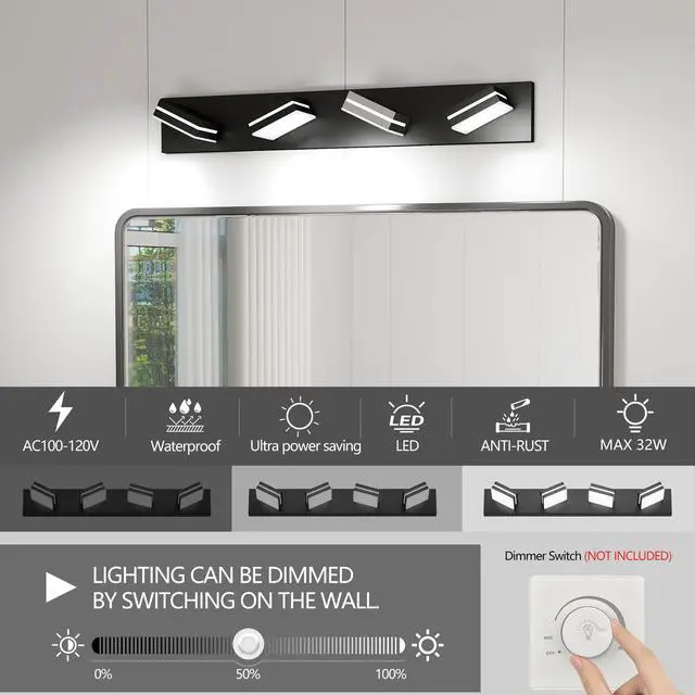 Alt view image 5 of 7 - Modern Chrome Led Vanity Light, 4-Lights Wall Sconce for Bathroom and Mirror, Sleek Minimalist Design, Energy-Efficient, Easy to install