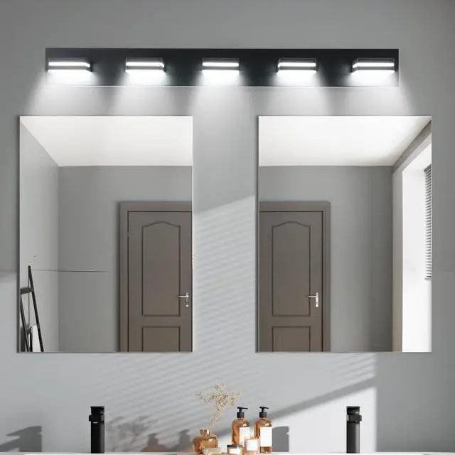 Alt view image 2 of 7 - Modern Black Led Vanity Light, 5-Lights Wall Sconce for Bathroom and Mirror, Sleek Minimalist Design, Energy-Efficient, Easy to install