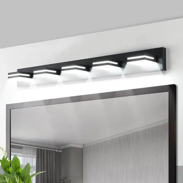 Alt view image 5 of 7 - Modern Black Led Vanity Light, 5-Lights Wall Sconce for Bathroom and Mirror, Sleek Minimalist Design, Energy-Efficient, Easy to install