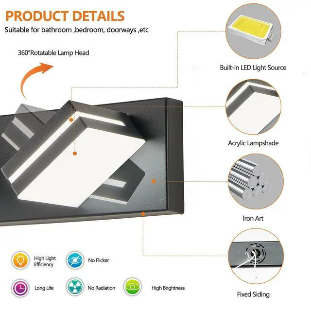 Alt view image 6 of 7 - Modern Black Led Vanity Light, 5-Lights Wall Sconce for Bathroom and Mirror, Sleek Minimalist Design, Energy-Efficient, Easy to install