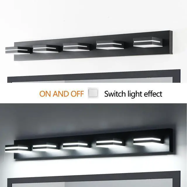 Alt view image 7 of 7 - Modern Black Led Vanity Light, 5-Lights Wall Sconce for Bathroom and Mirror, Sleek Minimalist Design, Energy-Efficient, Easy to install