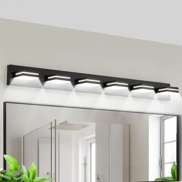 Alt view image 2 of 7 - Modern Black Led Vanity Light, 6-Lights Wall Sconce for Bathroom and Mirror, Sleek Minimalist Design, Energy-Efficient, Easy to install