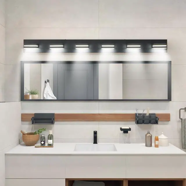 Main image of Modern Black Led Vanity Light, 6-Lights Wall Sconce for Bathroom and Mirror, Sleek Minimalist Design, Energy-Efficient, Easy to install