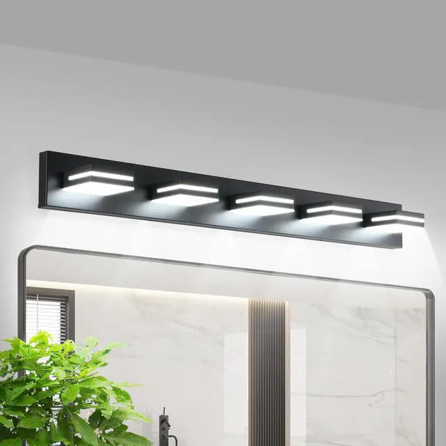 Alt view image 4 of 7 - Modern Black Led Vanity Light, 5-Lights Wall Sconce for Bathroom and Mirror, Sleek Minimalist Design, Energy-Efficient, Easy to install