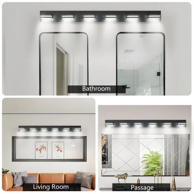 Alt view image 5 of 7 - Modern Black Led Vanity Light, 6-Lights Wall Sconce for Bathroom and Mirror, Sleek Minimalist Design, Energy-Efficient, Easy to install