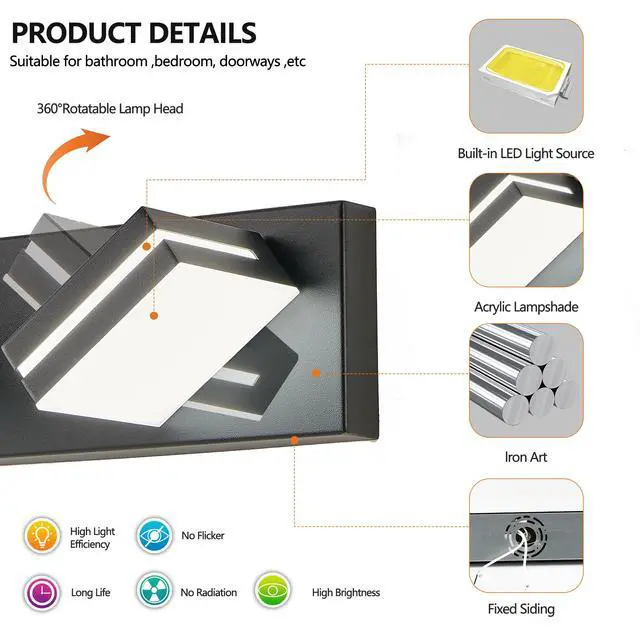 Alt view image 7 of 7 - Modern Black Led Vanity Light, 6-Lights Wall Sconce for Bathroom and Mirror, Sleek Minimalist Design, Energy-Efficient, Easy to install