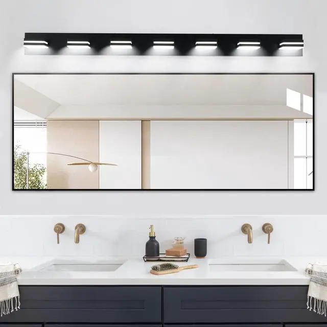 Alt view image 2 of 7 - Modern Black Led Vanity Light, 7-Lights Wall Sconce for Bathroom and Mirror, Sleek Minimalist Design, Energy-Efficient, Easy to install